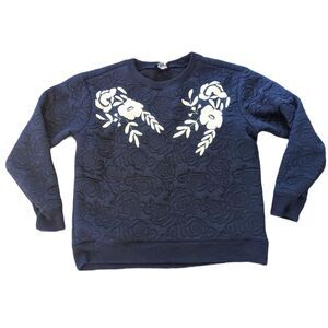 🛍️Urban Mood Blue and White Embroidered Crew Neck Sweatshirt